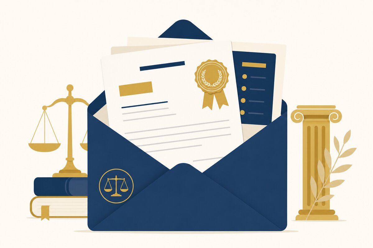 Enveloppe de convocation ouverte avec l'ordre du jour et les résolutions de l'assemblée générale